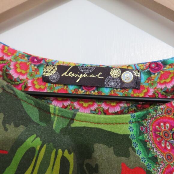 Desigual Womens Sz S Tropical Floral Print Sidetail Tee Short Sleeve Trapeze Top - Picture 4 of 7